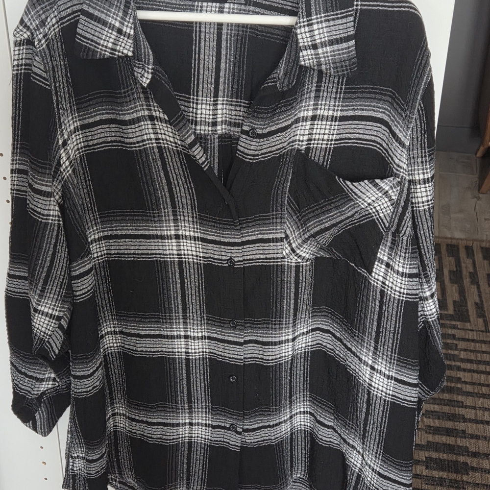 Black Tape Black and White Plaid Top